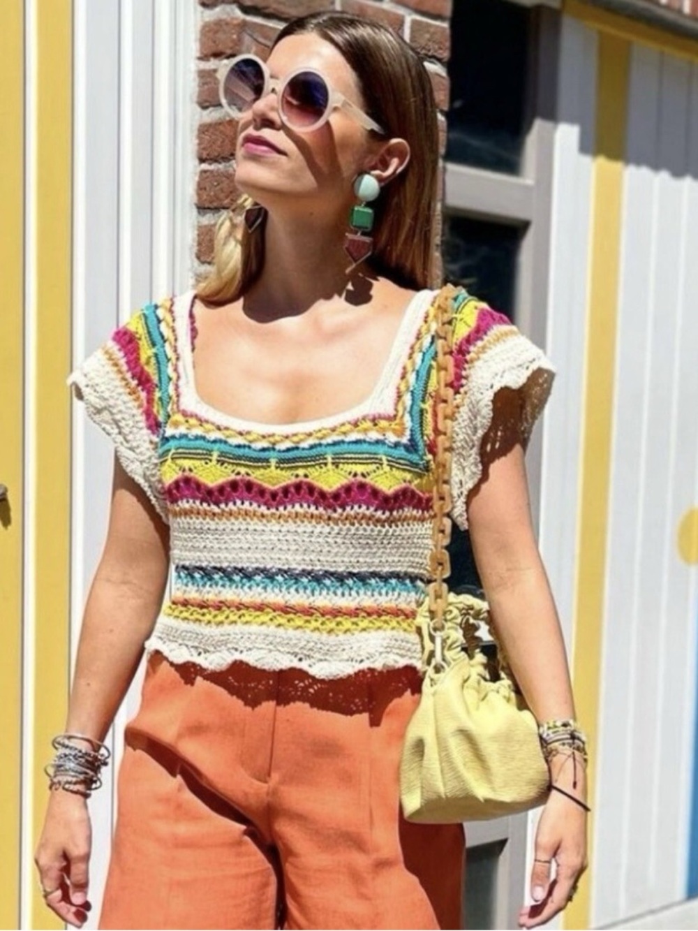 Zara Boho Crochet Crop Top - Multicolor Stripe Knit
